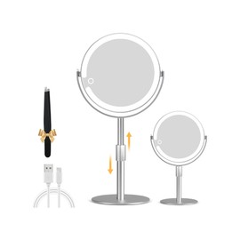 MOMOKUBA Magnifying Mirror with Light 20X, Height-Adjustable Lighted Makeup Mirror with Magnification, Double - Sided Aluminum Alloy LED Mirror, 3 Lighting Modes Ideal for Desk Bathroom Makeup, Silver