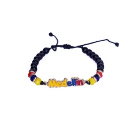 Handmade Adjustable Bracelet from Colombia - Colombia Flag Colors - Medellin Charm - Black and Colombian Flag Color Beads