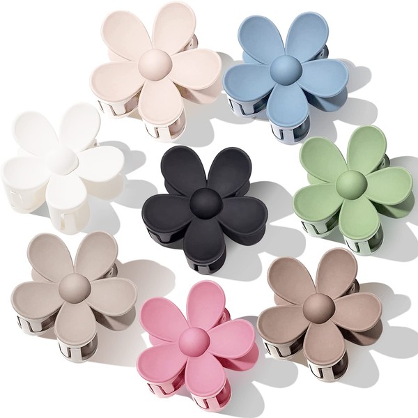 Flower Hair Clips 8PCS Hair Claw Clips Cute Hair Clips for Women Thick Hair, Daisy Clips Matte Large Claw Clips Strong Hold Jaw Clamps Thick Thin Hair Claw 8 Color