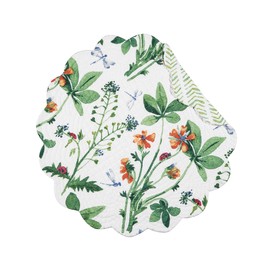 C&F Home Clover Bug Placemat Single Round Green Floral Pattern Cotton Reversible Round Placemat Green