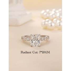 PAFIDDY 3 Carats Radiant Cut Engagement Ring for Women, S925 Silver Cubic Zirconia Promie Ring with Side Stones, Elegant 5A CZ Fashion Jewelry Gift (18K White Gold Plated, 4.5)