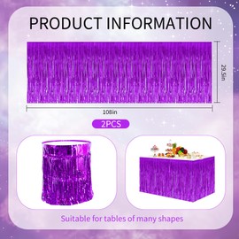 BEISHIDA 2 Pack Dark Purple Table Skirts Party Decorations Metallic Tinsel Foil Fringe Table Skirts Table Decors for Rectangle and Round Table Birthday Holiday Party Cartoon Party