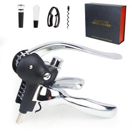 QONYFONE Wine Opener, Rabbit Corkscrew with Luxury Gift Box, Premium 5-Piece Set, Includes Wine Stopper, Foil Cutter, Wine Pourer, Quick and Easy Cork Extraction for Wine Lovers (Futura Silver)