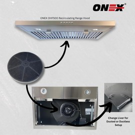 (2 Pack) ONEX® OCF500 Carbon Charcoal Filters for OHF500 Recirculating Range Hood 30 inch under cabinet, hotte de cuisine 30 pouces - 3 Speed Fan, 550 CFM, Replacement part of ductless venting (2)