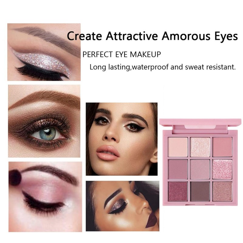Pink Eyeshadow Palette,Make-Up Palettes,9 Colour Glitter Matte Eye Shadow Pallets,Shimmer