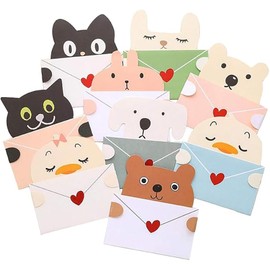 DERRON Animal Message Cards Set of 9 with Envelopes for Cat/Dog/Bear/Rabbit/Chick Cute Birthday Cards
