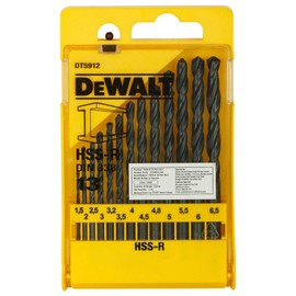 DEWALT DT5912 HSS-R - DIN 338 Jobber Drill Bit Set (13 Pieces), Yellow