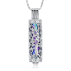 QGJNSGC Tree of Life Urn Necklace for Ashes Cylinder Cremation Jewellery for Women Men Inner Mini Bottle Cremation Ash Pendant Loved Memorial Jewellery, Stainless Steel, No Gemstone