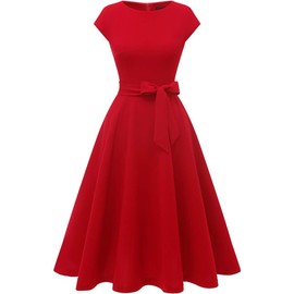 DRESSTELLS Red Formal Dresses for Women Work 1950's Cocktail Vintage Fall Tea Party for Bridesmaid Wedding Guest Dresses Red 2XL