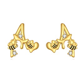 Bee Earrings for Women Sterling Silver Letter A Earrings Bumble Bee Jewelry Stud Earrings Gifts for Women