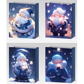 GiftWrap Etc. 12pcs Blue Santa Claus Christmas Gift Bags Large  L 5207