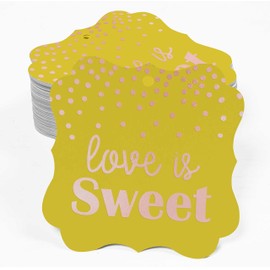 Inkdotpot Real Rose Gold Foil Bracket Shape Paper Hang Tags Love Is Sweet Wedding Favor Tags Pack Of 100