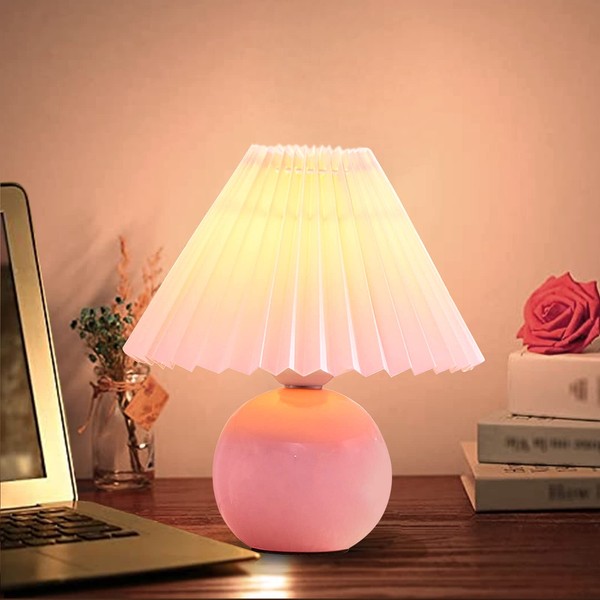 Zenply Korean Lamp Pleated Table Lamp Small Table Lamp, Bedside