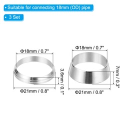 PATIKIL 18mm Tube OD 304 Stainless Steel Compression Tube Fitting Sleeve, 5 Pack Double Ferrule Ring Tubing Fitting Assortment Kit, Silver