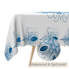 TTQYFNM 60x108inches Boho Floral Print Tablecloth Blue White Bohemian Floral Pattern Fabric Table Cloth Waterproof and Stain Resistant Rectangle Table Cover for Kitchen Dining Room Banquet Party Decor