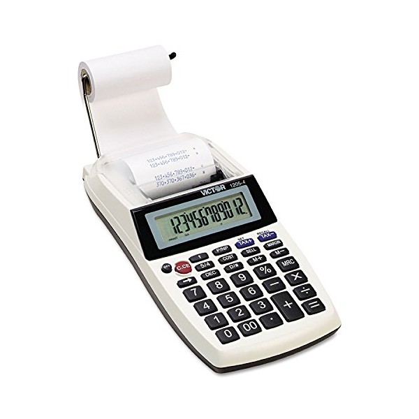 Victor 12054 1205-4 Palm/Desktop One-Color Printing Calculator, Black Print, 2 Lines/Sec