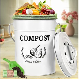 AOSION Countertop Compost Bin Kitchen,Odor Resistant Indoor Compost Bin with Lid and Compost Bags,Compost Bucket Composter Container for Food Waste,White