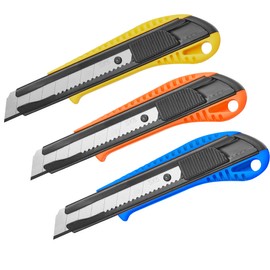 DOWELL Box Cutter Utility Knife Retractable Snap Off Blades Hobby Knife 3 Pack for Cutting Cardboard Boxes Leather (3 Colors)