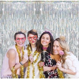 Fachoige 3.2ft x 6.6ft Metallic Tinsel Foil Fringe Curtains Wedding for Birthday Engagement Bridal Shower Bachelorette Holiday Celebration Party Decorations (G-Sliver, 3 Pack)