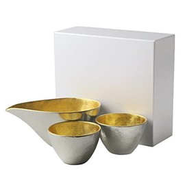 Nousaku Sake Set of 2 Guinomi Gold Leaf Set, Katakuchi Small Gold Leaf
