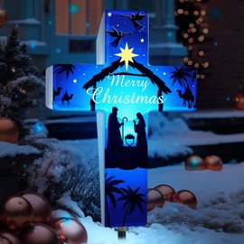 Yousoontic Outdoor Nativity Scene Solar Lighted Religious Christmas Garden Stake Nativity Scene Yard Decorations Solar Light up Holy Night Cross Stake Decor for Christmas Outside Patio Yard(Classic)