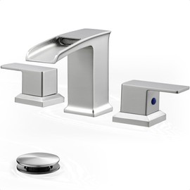 HOIGY Bathroom Waterfall Faucet, Brass 4-16 Inch Brushed Nickel Faucet Bathroom Widespread 2 Handles Bathroom Sink Faucets 3 Hole with Hoses & Drain