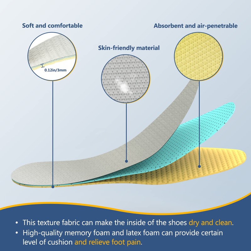 6 Pairs Thin Shoe Inserts, Barefoot Shoe Insoles Three-Layer Latex