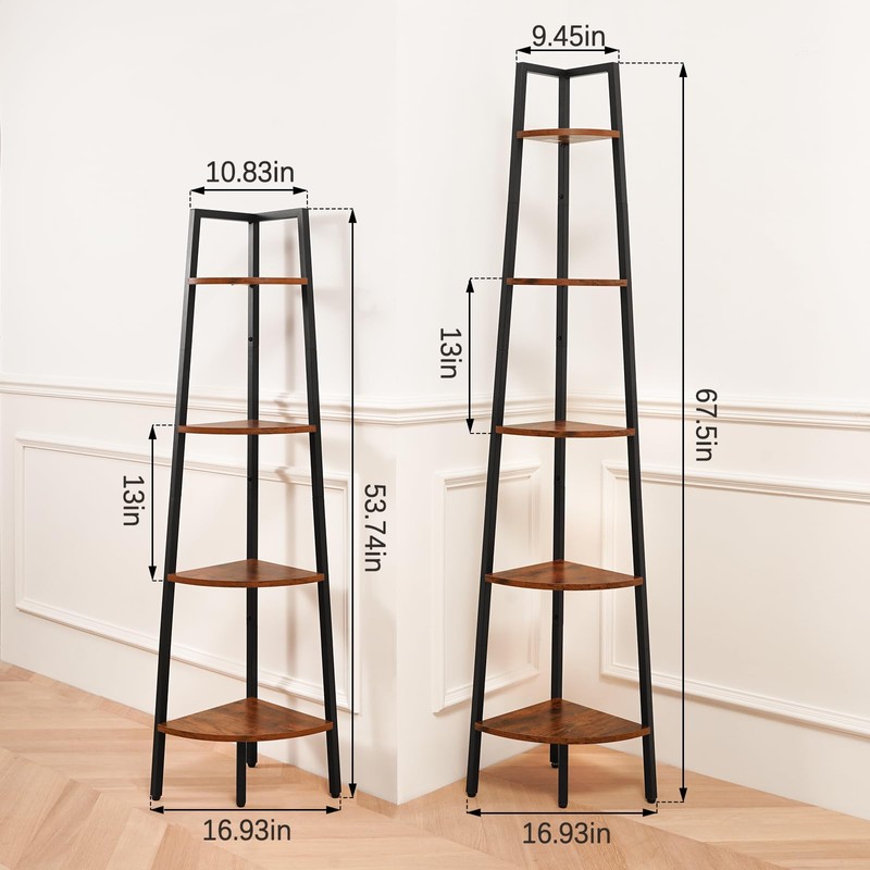 Yoobure 4-Tier Corner Bookshelf with Metal Frame - Ladder Display