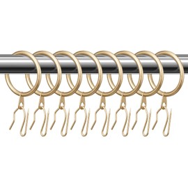 Hotop 30 Pcs Metal Drapery Curtain Rings 0.98/1.26/1.65 inch Interior Diameter and 30 Pcs Hanging Curtain Drapery Pin Hooks for Window Door Shower(Champagne Gold,42mm)