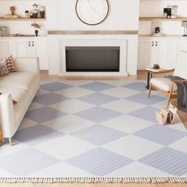 Belffin Modern Checkered Washable Area Rug 5×7 Entryway Rug Low-Pile No-Slip Indoor Area Rugs for Living Room Bedroom Dining Home Office Rug Grey/White