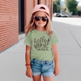 GLIGLITTR Girls Boys Back to School Shirt First 2nd Third Fourth Grade Tshirt First Day of School Outfit Kids Summer Tee Tops(Green,1st Grade,7-8X)