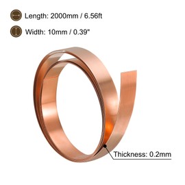 sourcing map Copper Sheet Roll, 2000mm x 10mm x 0.2mm 99.9% Pure Copper Strip Metal Foil Plate for Electrical DIY Projects