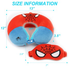 Superhero Travel Pillow for Kids & Adults with Sleep Eye Mask, Memory Foam U-Shaped Neck Pillow with Washable Cover, Soft Head Support Travel Accessories for Airplane Car Train Bus Recline, Red