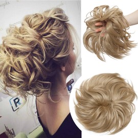 Large Messy Bun Scrunchie Hair Piece Elastic Updo Cover Hair Extension Instant Ponytail Curly 80g 1pc Tousled Synthetic Hairpiece Thick Hair Donut for Women Ash Blonde