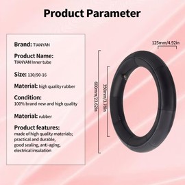 TIANYAN 130/90-16 Motorcycle Inner Tube with TR4 straight valve stem compatible with 140/80-16,140/90-16,150/80-16, 5.00/5.10-16 motorcycle inner tube(1 pc)