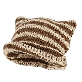 KGM Cute Trendy Punky Cat Ear Beanie Y2K Striped Knitted Crochet Beanie Hat Women`s Men`s Headwear (Brown Stripe)