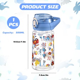 PLUSHCEWT Kids Water Bottles 500 ml/17.6 oz Kids Water Bottle With Straw Leak Proof Toddler Drinks Bottle for School Easy to Open Secure Lock Children's Bottle BPA free Sport Bottle for Girls Boys (E)