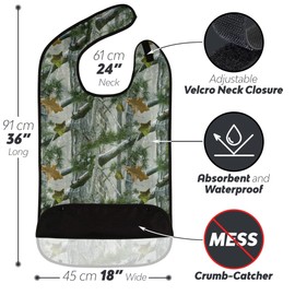 Babero reutilizable para adultos - Unisex - Ideal para comer con bolsillo recogemigajas - Protege la ropa y se puede lavar a máquina