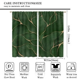 DDCBNS Abstract Green Leaf Curtains for Bedroom,Modern Luxury Deep Green Marble Texture Window Treatments for Living Room Kitchen Café Window Drapes 2 Panels Set,Total Size 42" x 45"