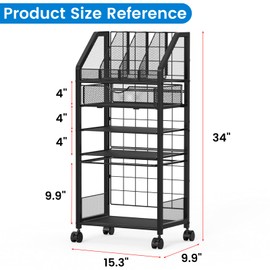 5 Tier Rolling File Cart with Drawer, Metal Office File Cart Organization with Sliding Trays, Teacher Carts with Wheels, Paper Letter Storage Hanging Files Folders for Workspace,Home,School Classroom