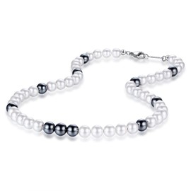 GAVU Men's Shell Pearl Necklace, Stainless Steel Shell pearl Hematite Stainless steel, Hematite