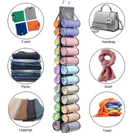 Legging Storage Bag Hanging Closet Organizers Can Holds 24 Leggings or Shirts Jeans Compartment Storage, Foldable Clothes Wardrobe Closets Roll Holder for Yoga Pants, Tank Top, Towel, T-Shirts