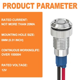 GASHER 5 PCS Energy Saving Indicator Light, LED Light 12V/24V/110V 20mA Panel Mount Light for Car Truck Boat Auto Part, Mounting Hole Size 8mm(5/16inch) White LED (12V)