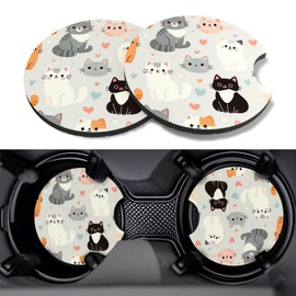GooodiderX Car Cup Coasters,2 Pack Car Coaster,2.75inch Anti Slip and Absorbent Cars Coasters for Cup Holders,Neopren Accessories for Women,Cute Decor for Women (Cute Cats)