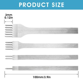 Grevosea 4 Pieces Leather Hole Punch Tool, Leather Punch Pricking Iron Hole Punche 3mm 1/2/4/6 Prong Tooth Lacing Diamond Stitching Chisel Set for DIY Leather Craft Kits (Silver)