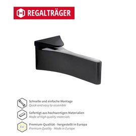 Gedotec Design Shelf Bracket, Wall Shelf Made of Metal, Black Anodised, Pack of 2, Shelf Brackets Heavy Duty, MAFOS, Shelf Thickness 6-30 mm, Shelf Support with Load Capacity up to 50 kg, Shelf