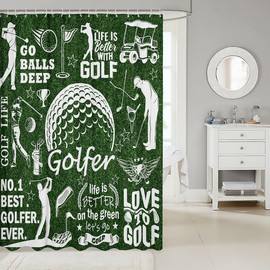 Homewish Golf Theme Shower Curtain Green Grass Bathroom Shower Curtain Set for Kids Adult Sports Gaming Bath Curtain Golf Lover Waterproof Curtains Room Decor 72 x 72 Inch