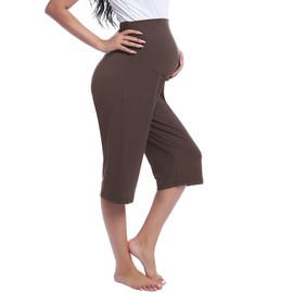Joyaria Pregnancy Capris Pants Viscose Made from Bamboo Cropped Bottoms Maternity Lounge Wear (Chocolate, M)