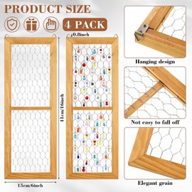 Chunful 4 Pack Chicken Wire Wooden Frame Unfinished Wood Window Frame with Chicken Wire Mesh for Crafts Photos Jewelry Decoration (Natural Wood)