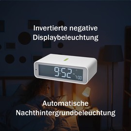 TFA Dostmann Twist 60.2560.02 Wireless Alarm Clock Adjustable Snooze Duration Reversible Display Modern White